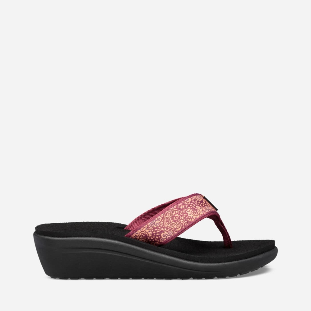 Teva Voya Wedge - Women's Teva Flip Flops - Red Purple / Black | India (RMGO16890)